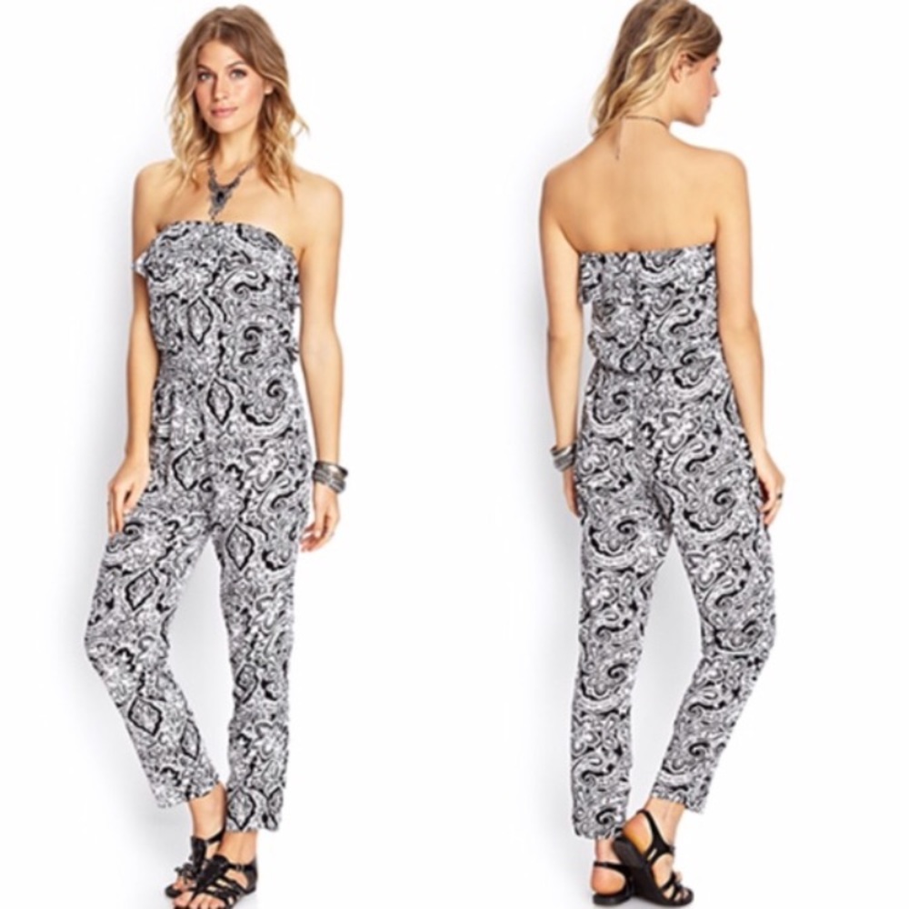 FOREVER 21 tube jumpsuit black and white medium